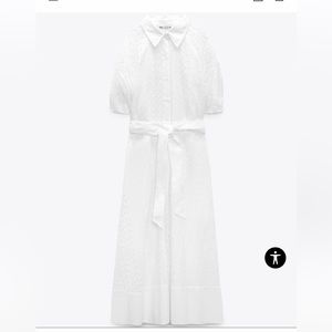 Zara France Embroidered Midi Dress - white eyelet lace